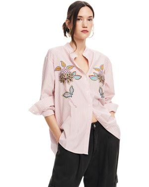 Desigual Striped Floral Shirt - Pink