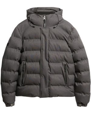 Superdry Sport-Steppjacke mit Kapuze aus Tweed Grau Meliert M