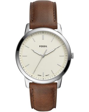 Fossil Minimalist Quartz Stainless Steel And Leather Three-hand Watch - Metallic