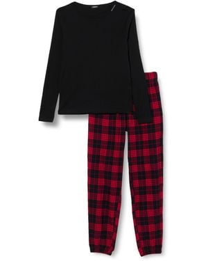 Emporio Armani Tartan Christmas Viscose Long Pajamas Pyjama-Set - Rot