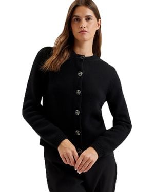 Ted Baker S Wmk-jaycey-rose Button Crew Neck Cardigan Jumper - Black