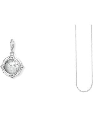 Thomas Sabo Vintage Weltkugel Charm-Anhänger Club 925 Sterling Silber & -Charm-Kette - Weiß
