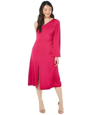 Coast One Shoulder Satin Midi Wedding Guest Dress - Pink