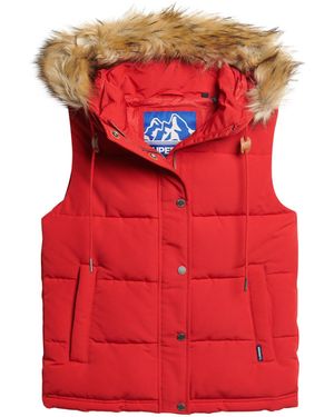 Superdry Everest Faux Fur Puffer Gilet Jacket - Red