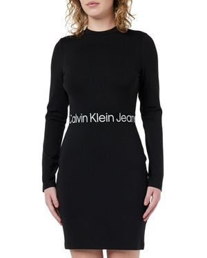 Calvin Klein Logo Elastic Milano Ls Dress Fit & Flare Dresses Black