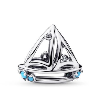 PANDORA Moments 793905c01 Sterling Silver Cubic Zirconia Sailing Boat Pendant 7.5 X 10.8 X 12.2 Mm - White