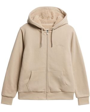 Superdry Kapuzenjacke mit Teddyfellfutter Kopfsteinpflastergrau 36 - Natur