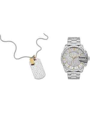 DIESEL Collana Argento + T56 Orologio Cronografo Uomo trendy cod. DZ4636 - Metallizzato