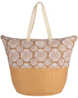 Roxy Large Capacity Lightweight Causal Cotton Canvas Beach Tote Bag - Brown