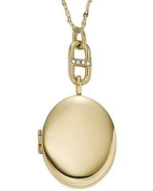 Fossil Stainless Steel Gold Locket Engravable Necklace - Metallic