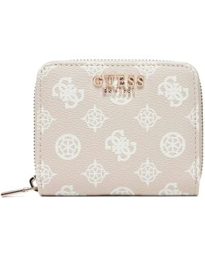 Guess Laurel Slg Small Zip Around Wallet Sand Logo - White