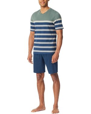 Schiesser Schlafanzug kurz V-Ausschnitt-Casual Essentials Pyjamaset - Blau