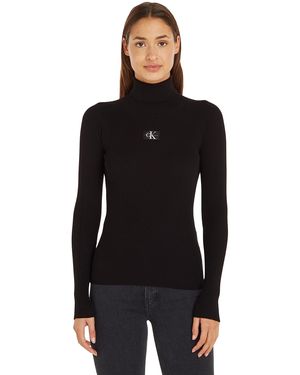 Calvin Klein Jeans Pullover Donna Badge Collo Alto - Nero