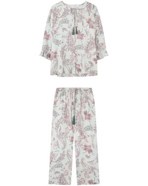 Women'secret Pijama Paisley ga Corta Volante pantalón Capri Juego - Blanco