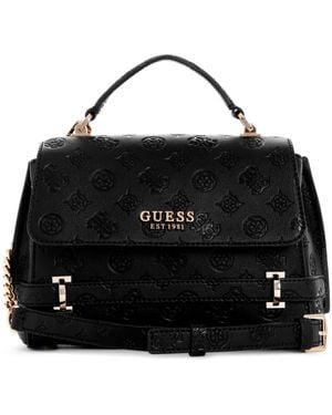 Guess Zarela Top Handle Flap Bag Black Logo - Schwarz