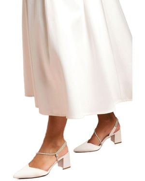 Coast Wide Fit Deyla Bridal Satin Diamante Asymmetric Strap High Block Heel Court Shoes - Natural