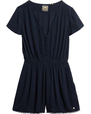 Superdry Short Sleeve Beach Playsuit Dress 98t Eclipse Navy - Blue