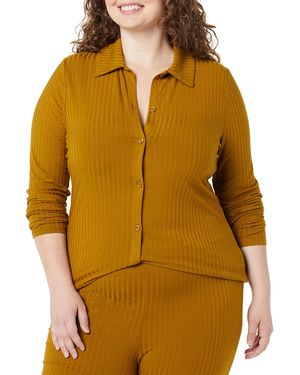 Amazon Essentials Cardigan con Colletto con Bottoni a iche Lunghe con Costine Larghe - Giallo