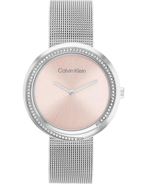 Calvin Klein Orologio Analogico al Quarzo da Donna Collezione TWIST con Cinturino in Maglia Metallica in Acciaio Inossidabile - Metallizzato