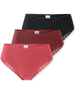 Schiesser 3PACK Brazilian Panties Unterwäsche mit Spitze-Modern Multipacks Slip - Rot