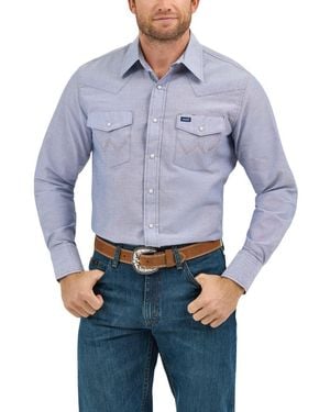Wrangler Cowboy Cut Western Long Sleeve Snap Work Shirt Washed Finish - Blue