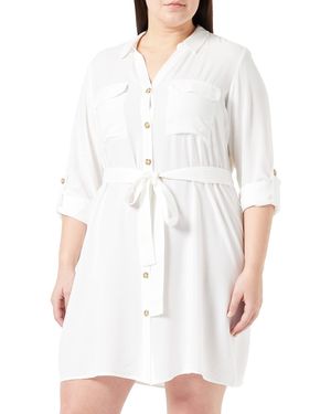 Vero Moda CURVE Vmbumpy L/S Shirt Dress Wvn Curve Noos Vestito da Camicia - Bianco