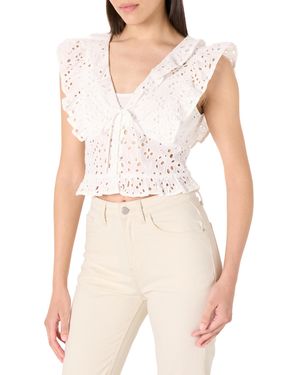The Drop Margo Tie Front Ruffle Detail Sleeveless Blouse Blusen - Weiß