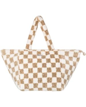 Billabong Womens Dreamaway Sherpa Tote Bag Zip Top Logo Patch Shopping - Khaki - Metallic