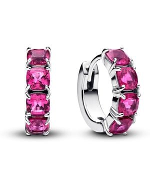PANDORA Pendientes de aro de plata de ley con cristales artificiales - Negro