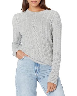 Amazon Essentials Jersey de Cuello Redondo y ga Larga en Punto Trenzado con Ochos - Gris