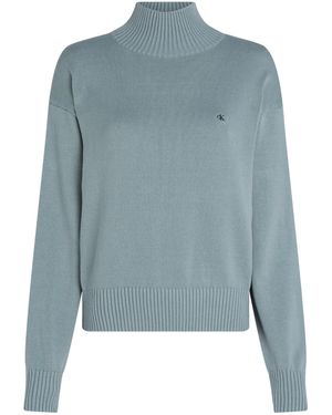 Calvin Klein Monogram Embro High Neck Sweater Pullover - Blu