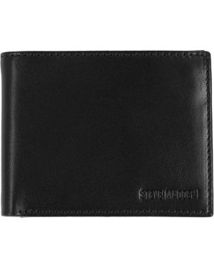 Steve Madden Leather Wallet Extra Capacity Attached Flip Pockets - Black
