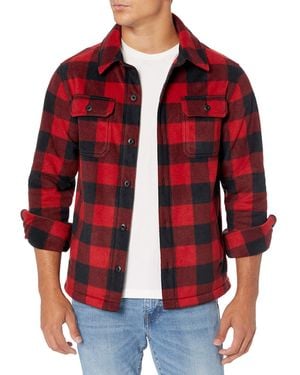 Amazon Essentials Giacca Camicia a iche Lunghe in Pile Uomo - Rosso