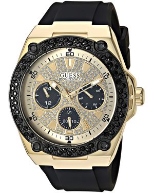 Guess Black Gold-Tone Glitz Stain Resistant Silicone Watch with Day - Nero