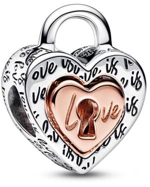 PANDORA Moments Dije divisible con diseño de candado en forma de corazón en plata de ley chapado en oro rosa de 14 quilates - Blanco