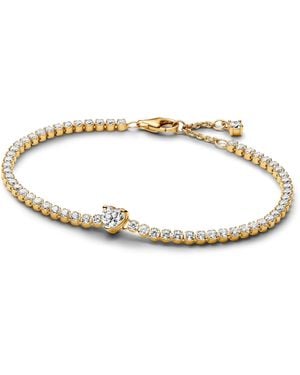 PANDORA 16 - Pulsera de tenis de plata de ley chapada en oro de 14 quilates y circonitas - Metálico