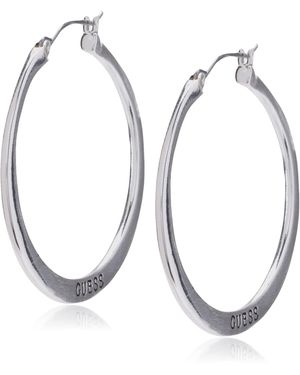 Guess "basic" Silver Flat Logo Hoop Earrings - Metallic