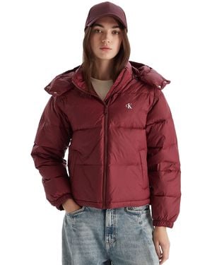 Calvin Klein 's Essential Mid Weight Puffer Jacket With Hood - Red