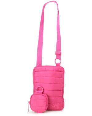 Reebok Quilted Nylon Sling Bag Travel Purse With Adjustable Strap And Secure Zipper - Pink