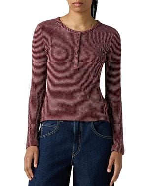Levi's Donna Dry Goods Waffel Henley Shirt Annalise Stripe Chocolate Truffle V2 Red S - Viola
