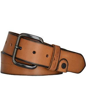 Tom Tailor Leder Gürtel Vollrindleder mit Lederapplikation cognac 40 mm gürtel - Schwarz