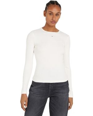 Tommy Hilfiger Donna Maglietta iche Lunghe Slim Fit Essential Senza Cappuccio - Bianco