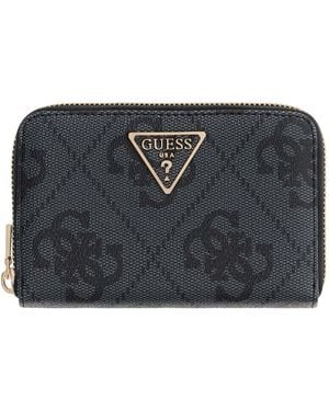 Guess Laurel Ii Slg Medium Zip Around Wallet Coal Logo Dark Grey - Black