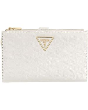 Guess Purse Laurel Ii Slg Double Zip Organizer Bone Creme-white - Black