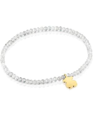 Tous Bracelet élastique avec boules rondes de labradorite et motif d'ours plaqué or 18 carats sur argent - Métallisé