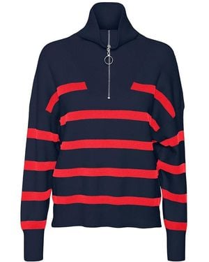 Vero Moda Vmsaba Stripe Ls Highneck Blouse Ga Noos Jumper - Blue