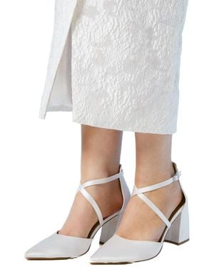 Coast Wide Fit Bridal Treat Satin Cross Strap Pointed Block Heel Court Shoes - White