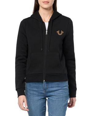 True Religion Circular Terry Zipped Hoodie For Women's- Jet Black