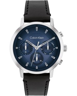 Calvin Klein Reloj Analógico de Cuarzo Multifunción para Hombre Colección Gauge con Correa de Cuero Negra - 25200497 - Azul