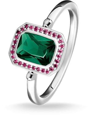 Thomas Sabo Anello in argento Sterling 925 TR2264-348-7 con pietre rosse e verdi - Bianco